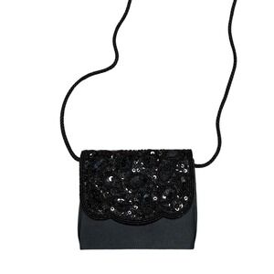 Andre Cellini Black Beaded Sequin Scalloped Evening Clutch Purse